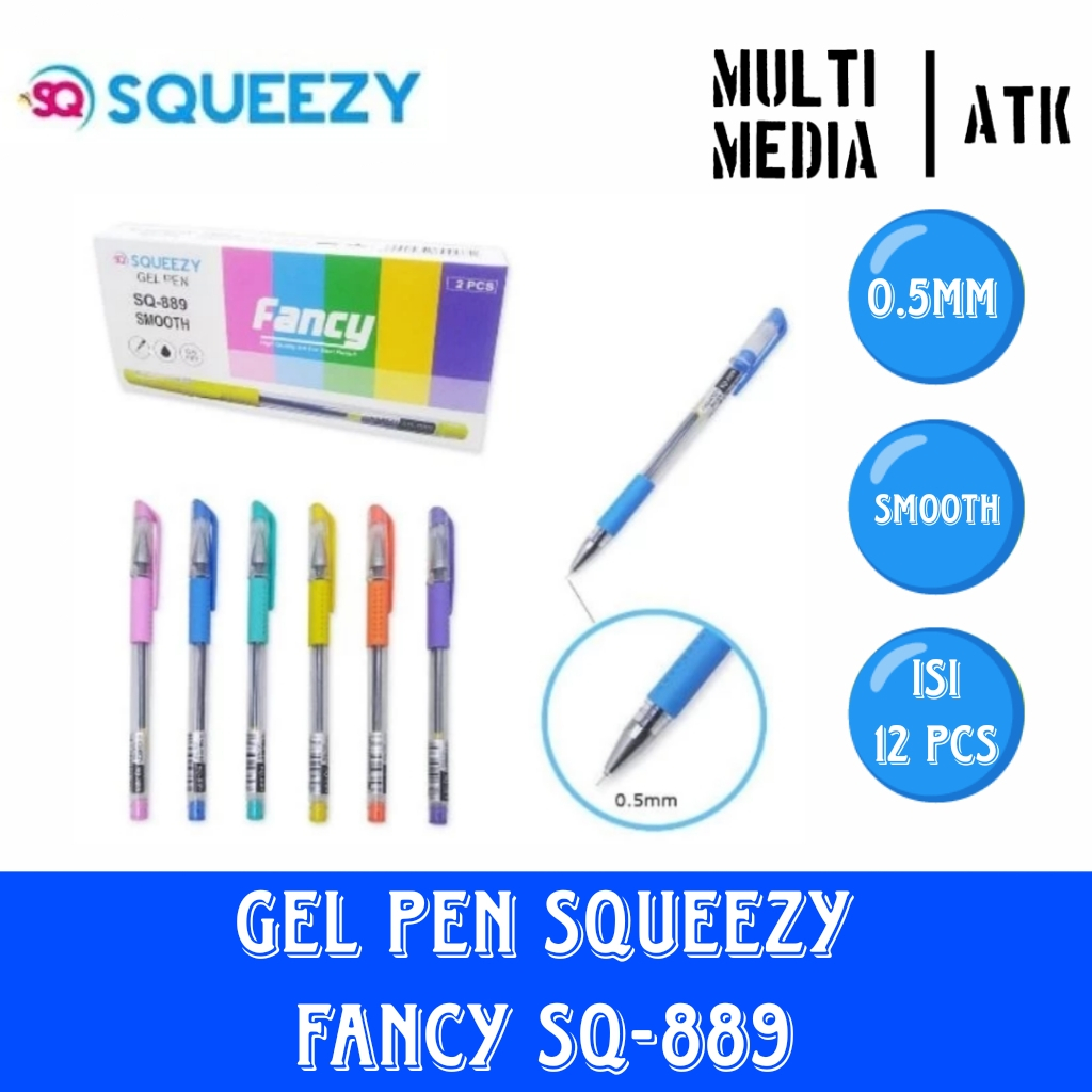 

12 PCS PEN GEL FANCY SQUEEZY SQ-889 / PULPEN GEL MURAH