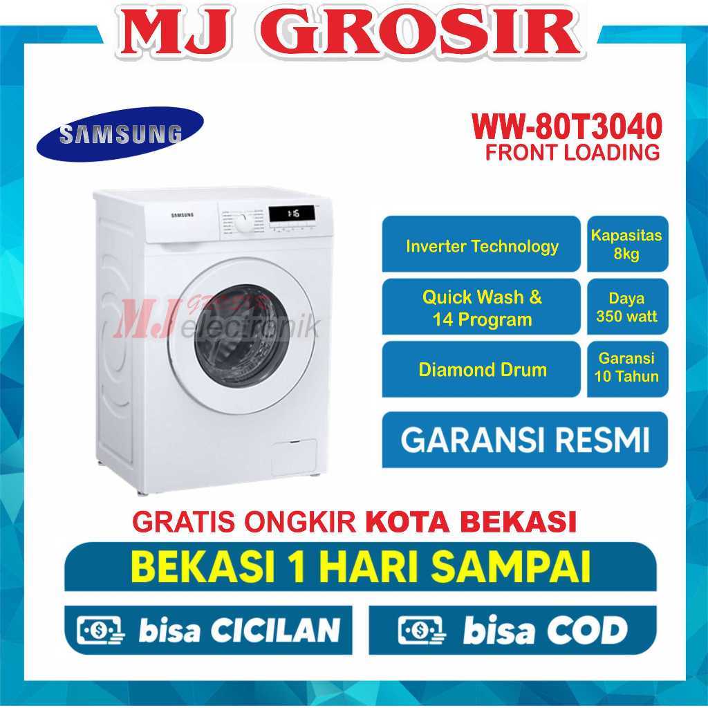 MESIN CUCI FRONT LOADING SAMSUNG WW 80T3040 8KG WW80T 8 KG INVERTER