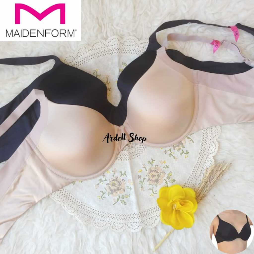 Bra Maidenform Wanita Kawat Seamless Cup Polos Busa Tipis Nude Beige 38E - SLP