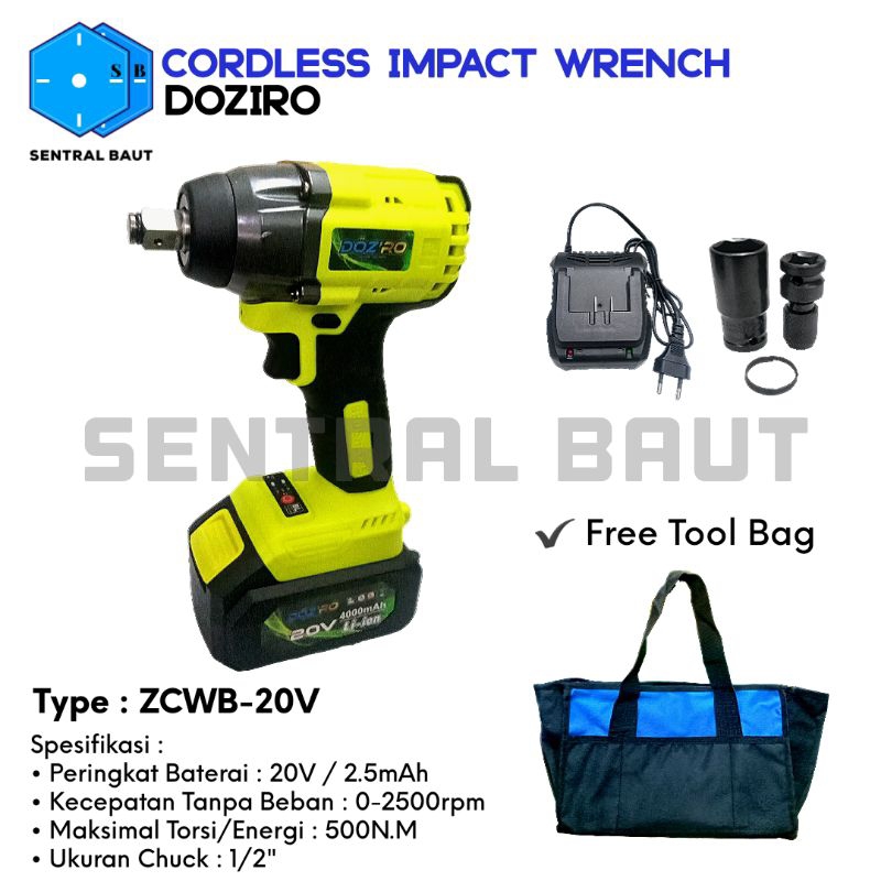 SENTRAL BAUT || Cordless Impact Wrench / Impact Baterai Doziro ZCWB-20V