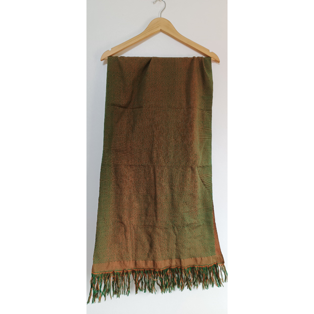 (Preloved) Syal Tenun  Toraja # Syal Hijau - Syal orange