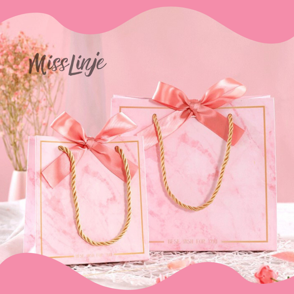 

Paperbag Paper Bag Tas Hadiah Karton Cantik Giftbag Import Premium Marble Hitam Dan Pink