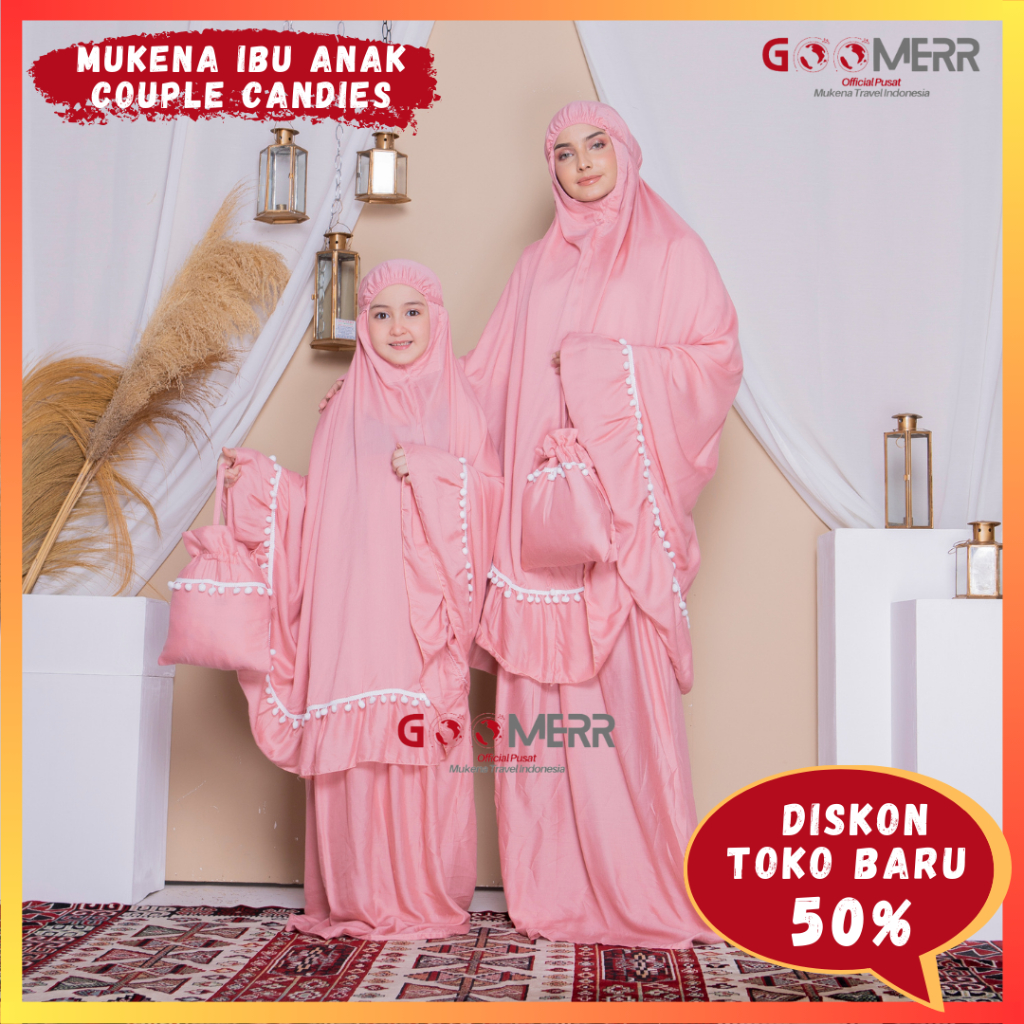 Mukena Ibu dan Anak Couple Terbaru 2025 Remaja Tanggung Premium Warna Polos Pink Biru Ungu Hijau Hit