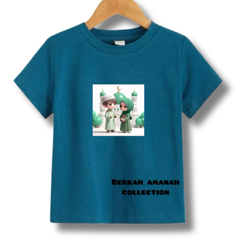 atasan anak motif kartun hijab/ atasan anak print dtf motif kartun ramadhan/ baju anak unisex cewek 