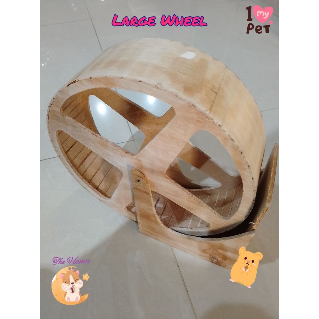 (The Ham's) 30 cm Large Wheel Kincir Wheel Kayu Hamster Sugaglider, Landak Mini, Alami Kayu