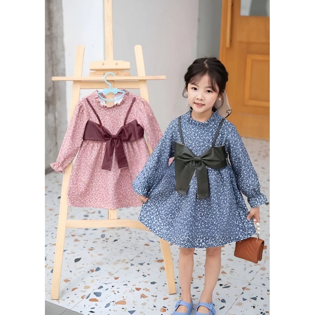 Dress Anak Perempuan Usia 1-4 Tahun | Fashion Trendy Anak Cewek Dress Motif Bunga Lengan Panjang Mod