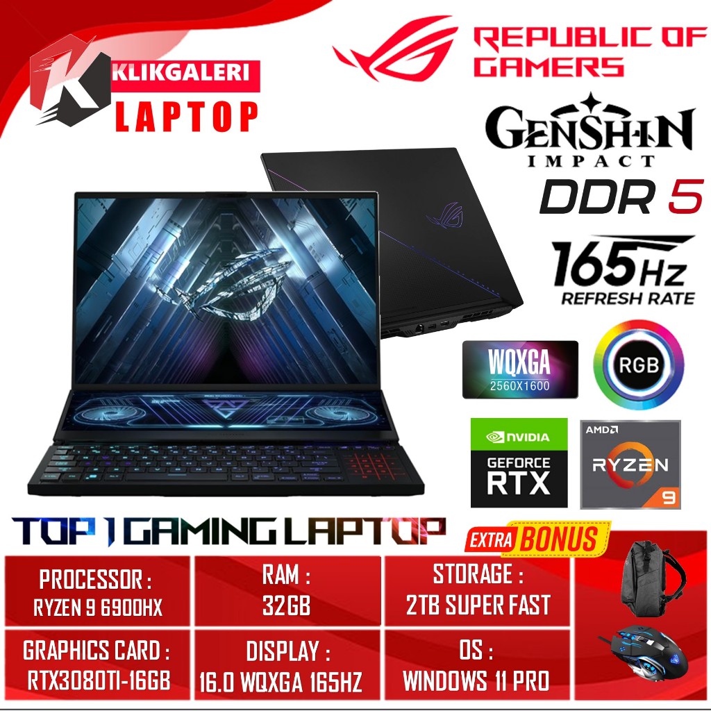Laptop Gaming Asus ROG Zephyrus DUO 16 GX650RX AMD Ryzen 9 6900HX Nvidia RTX 3080TI 16GB Ram 32GB Ss