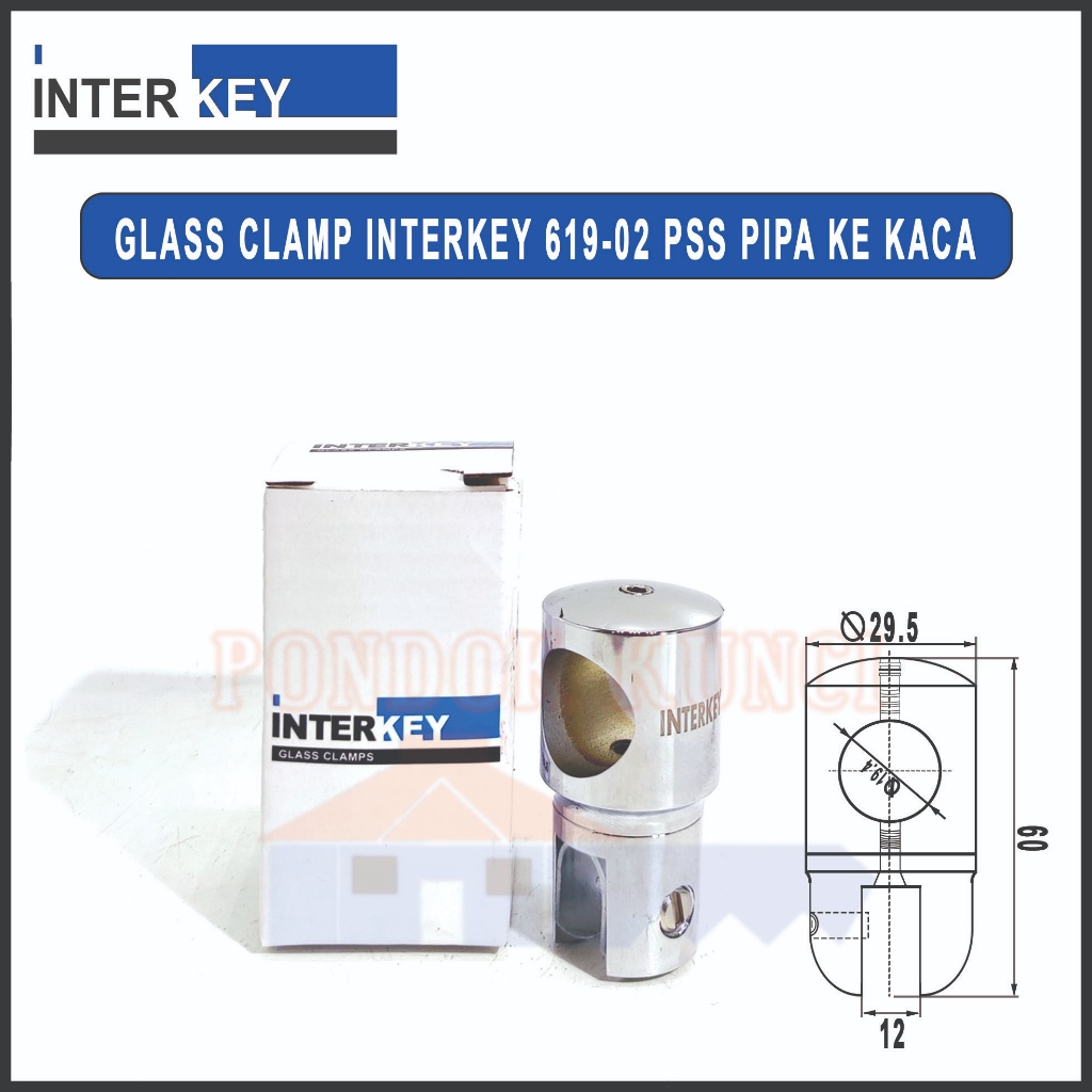 Glass Clamp Konektor Penghubung Pipa Ke Kaca Interkey 619-02 Pipa 19mm