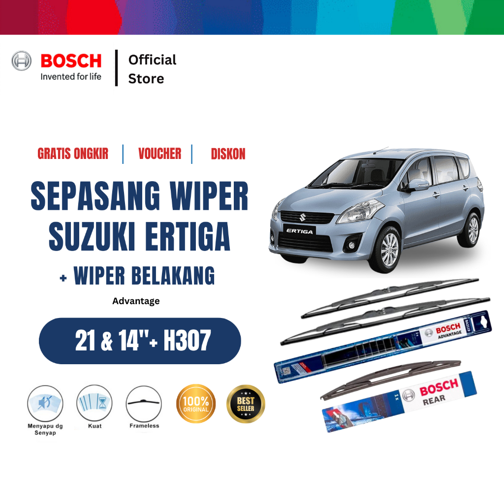 Bosch Wiper Depan & Belakang Kaca Mobil Suzuki Ertiga Advantage 21" & 14" + H307