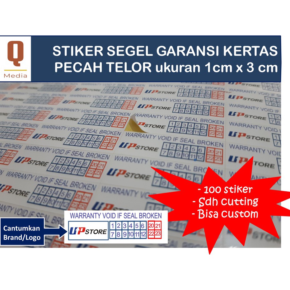 

COD CETAK KILAT FREE DESAIN Stiker Khusus Segel Garansi ukuran 1cm x 3cm Kertas Pecah Telor