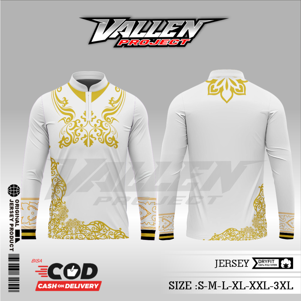 BAJU KEMEJA KOKO PRIA DEWASA DAN ANAK / MOTIF PUTIH GOLD EMAS TANGAN PANJANG DAN PENDEK / JERSEY KOK