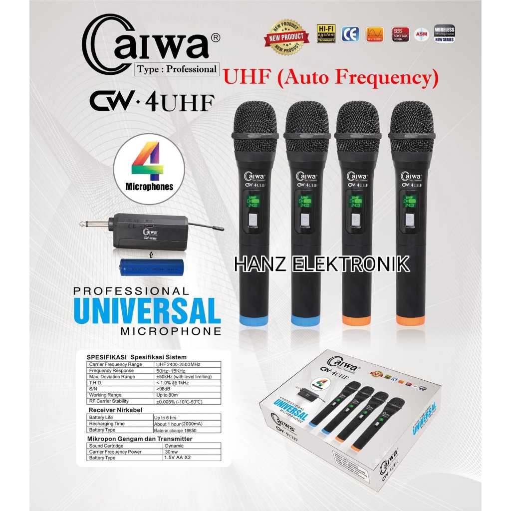 MIC WIRELESS 4 MIC GAGANG/HANDLE CAIWA CW-4 UFH DISPLAY DIGITAL