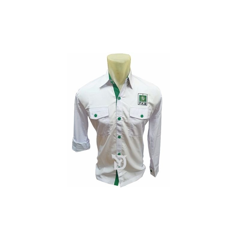 kemeja pria dan wanita Jakarta, kemeja panjang putih list hijau_kemeja partai PKB