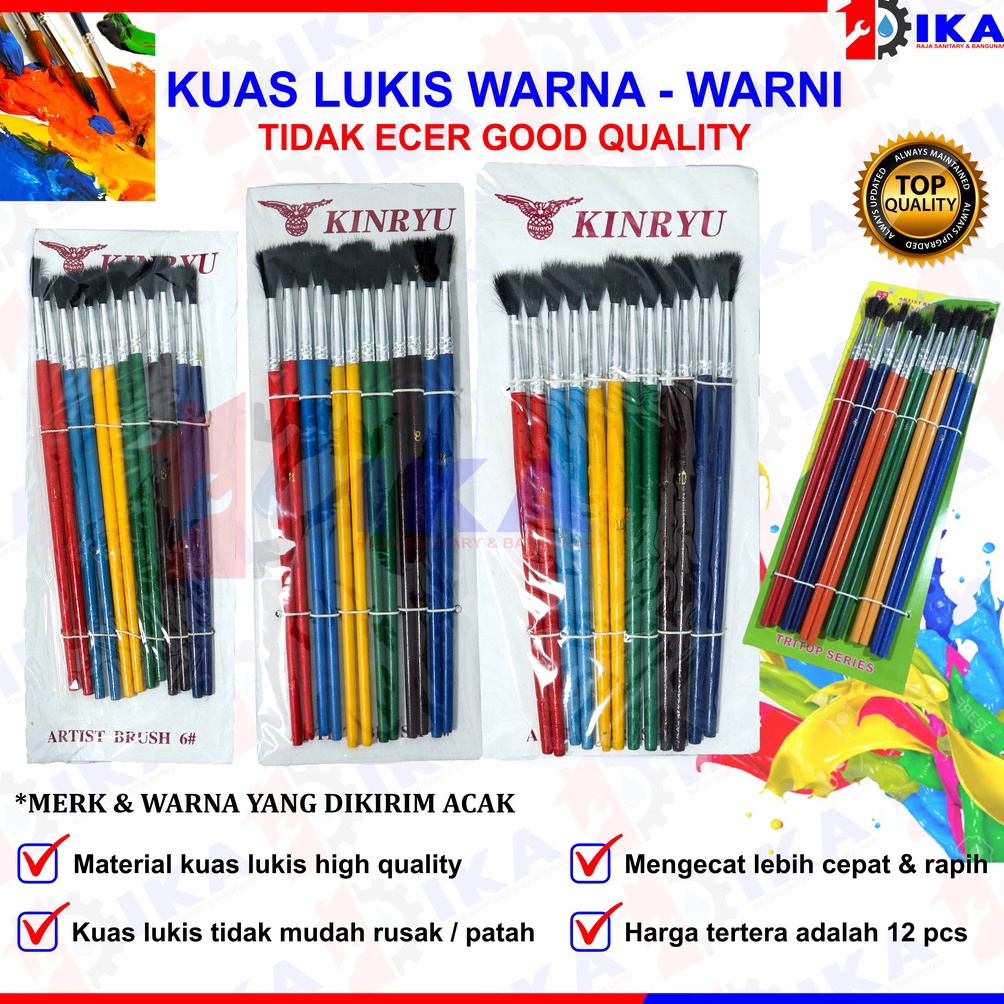 

ern KUAS LUKIS SET KUAS LUKIS CAT AIR PAINT BRUSH WARNA Kuas lukis watercolor 1 LUSIN DI8