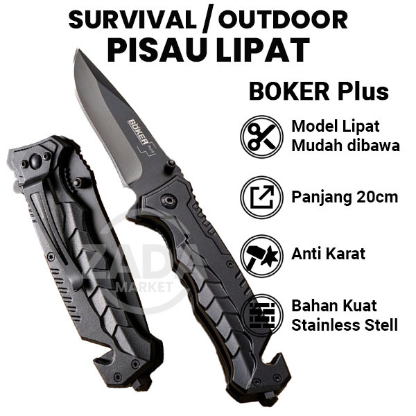 ZADA - OUTDOOR Pisau Boker Plus Knifezer CS GO Pointed Head Stainless Stell Anti Karat Lipat Multifu