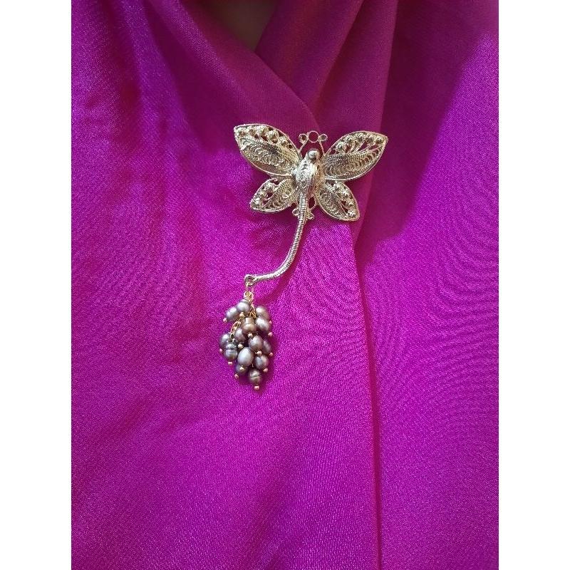 Bros etnik tembaga gold mutiara air tawar warna tembaga capung