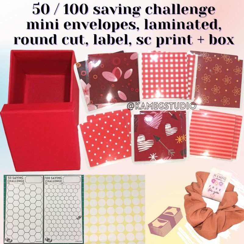 

50 - 100 Mini Amplop Laminating Tantangan Menabung MERAH | saving challenge red + box | kamegstudio