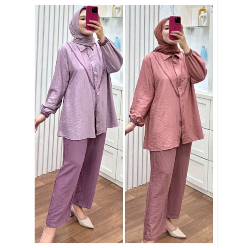 Anin Baju Setelan Atas Bawah Satu Paket Set Wanita Jumbo Polos Busui Friendly Ootd Terbaru Fashion M
