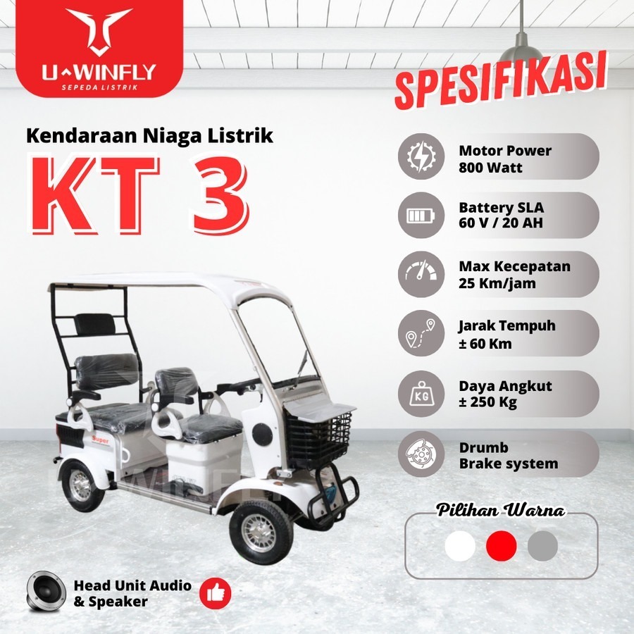 MOTOR LISTRIK UWINFLY KT3 (Roda 4 n Kanopi 60V20Ah Baterai SLA)