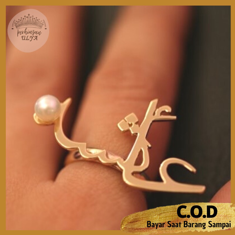 PERHIASAN RING CINCIN TITANIUM LAPIS EMAS ASLI CUSTOM UKIR NAMA HURUF ARAB MUTIARA GOLD SILVER COUPL