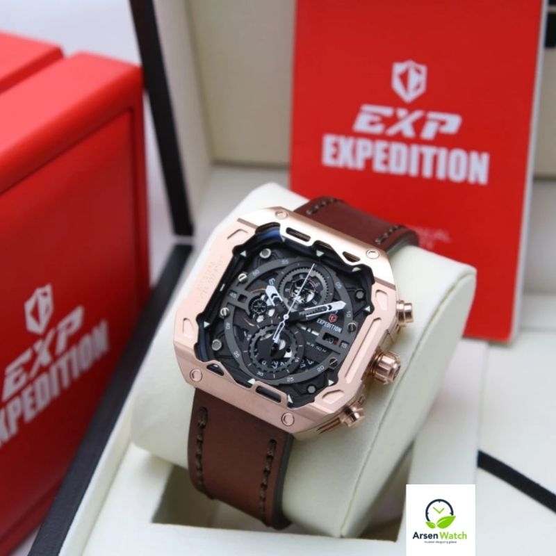 EXPEDITION 6826M PRIA ROSEGOLD TALI COKLAT / JAM TANGAN EXPEDITION 6826 KULIT