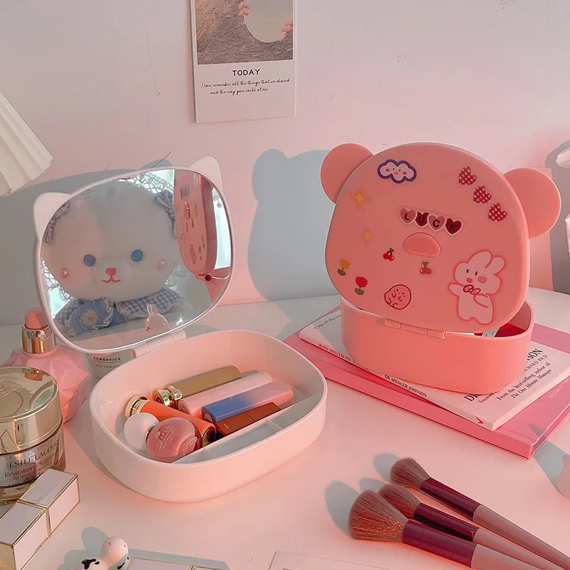 seastore Rak Kosmetik Kaca Pink Cosmetic Mirror free Stiker AK2-08