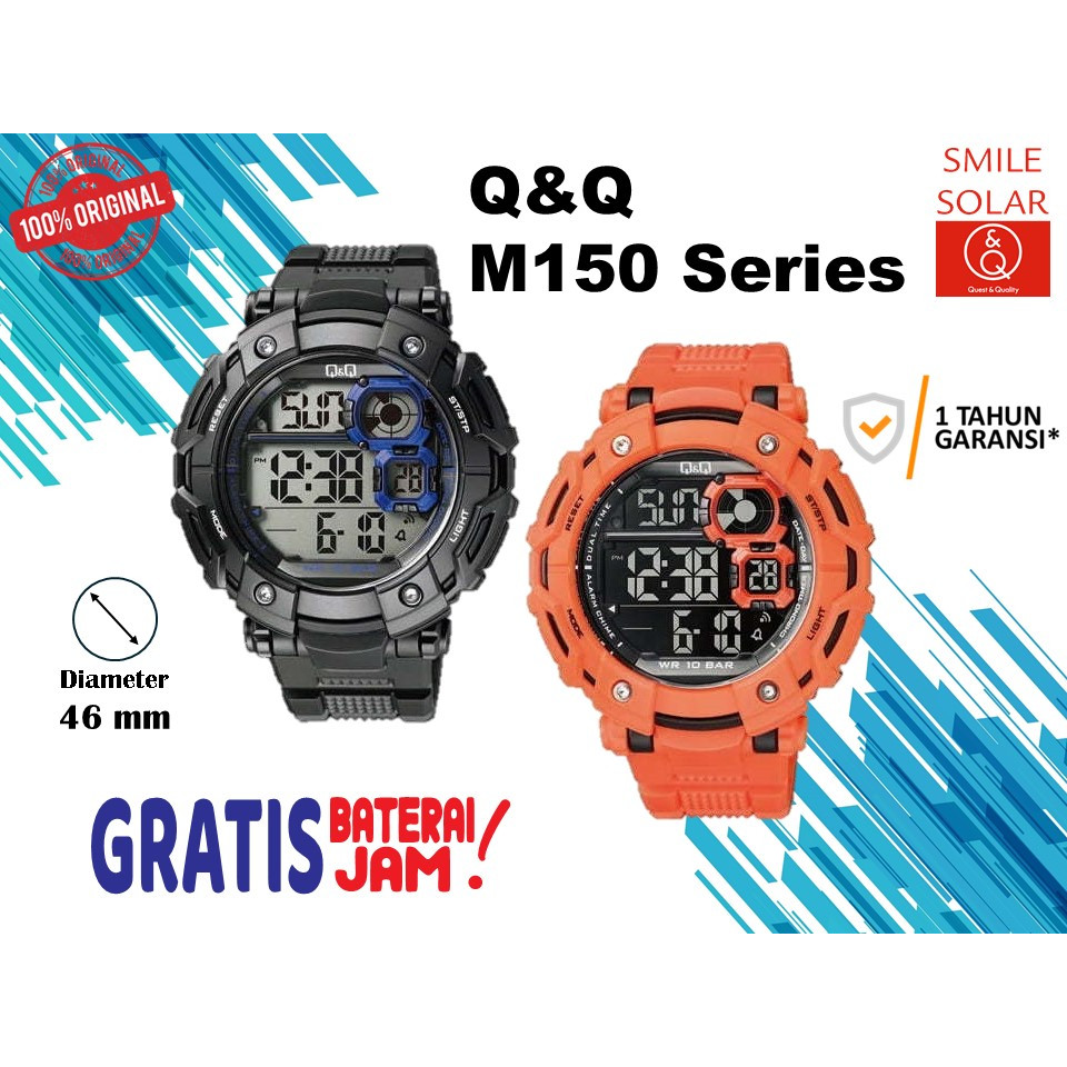 Jam Tangan Pria Casual Sporty Rubber Digital Original Q&Q QnQ QQ M150 M150J Diameter Besar