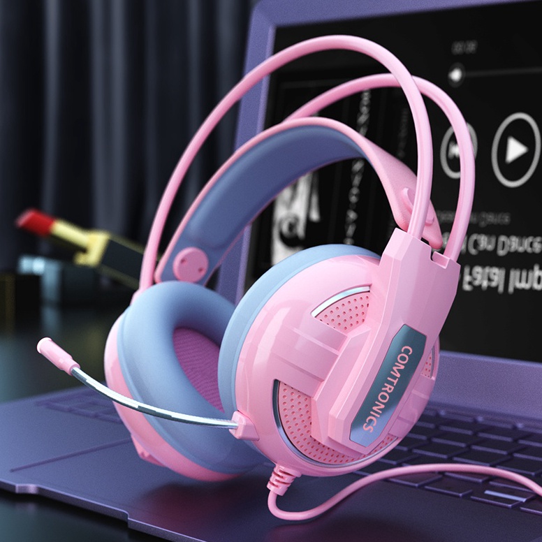Murah Headset Gaming wanita Pink bando karakter Cute Lucu Headphone besar Wired Game hanset Hensed C