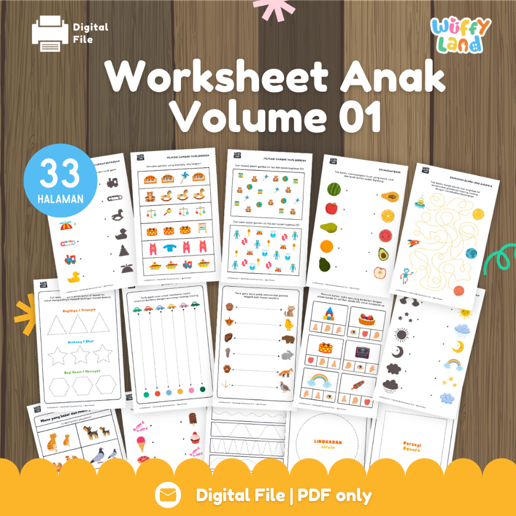 WUFFYLAND PDF Worksheet Printable Vol 01 Berisi 30 Halaman Lembar Aktivitas Anak Usia 3 4 5 Tahun TK