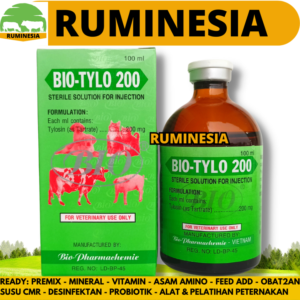 BIO TYLO 200 (TYLOSIN) 100 ml - Obat CRD Ngorok Ayam - Antibiotik Pernafasan Hewan Sapi Kambing Domb