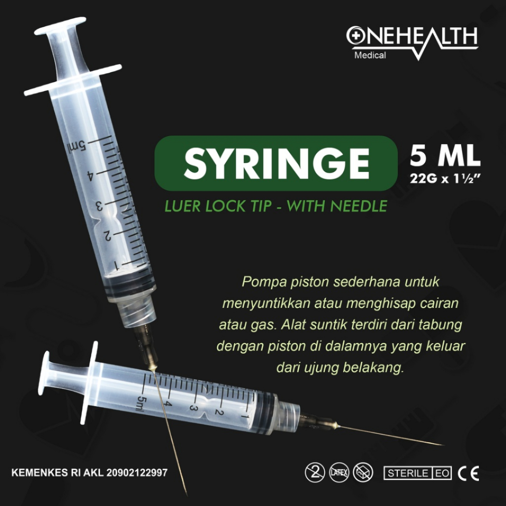 Syringe 5cc / Spuit 5cc Onehealth / Jarum Suntik 5ml Per Pcs