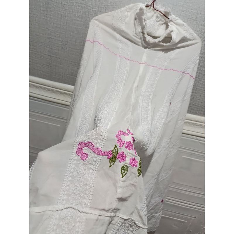 Setelan Mukena Bordir anak 7-12 tahun motif salur strimin Putih mulus khas bukittinggi Preloved