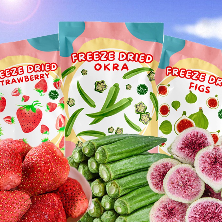 

Extra Cemilan Strawberry Crispy Freeze Dried Tin Kiwi Okra Crunchgie