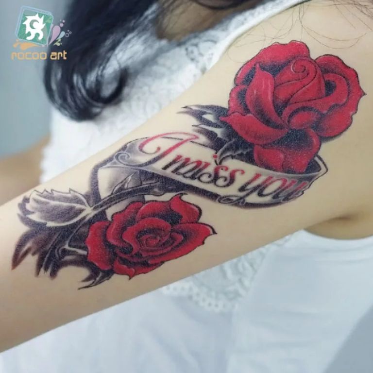 44 Promo Brand QC Seeries MAWAR MERAH DARAH HIJAU TATO TEMPORER Tahan air  tato temporary tattoo bun