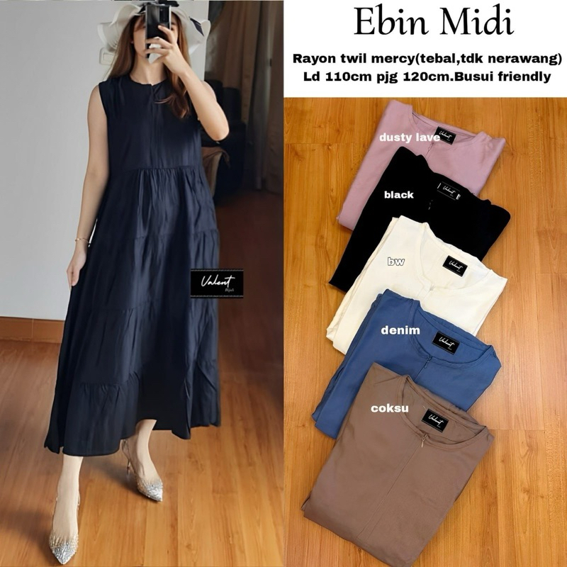 EBIN MIDI - Inner Dress Pendek Tanpa Lengan Bahan Rayon Twill Valent Busui Friendly