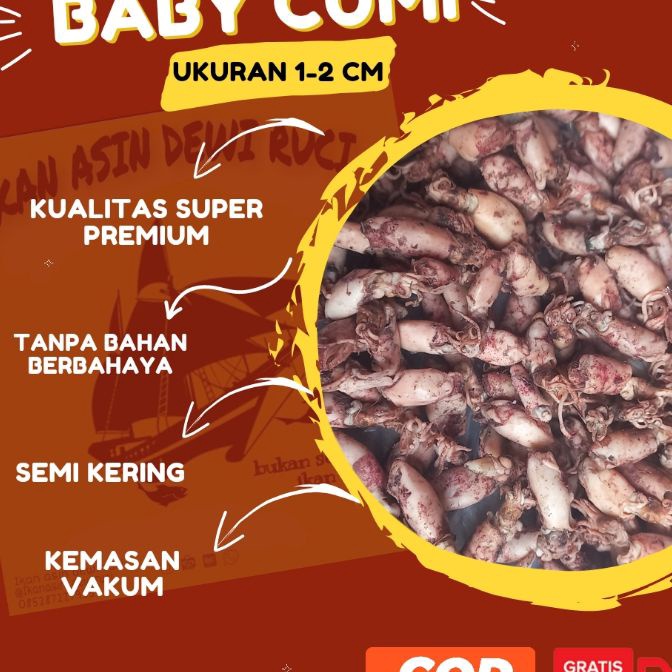 

Hemat Cumi asin Baby cumi cumi kecil bebi cumi 12cm 23cm 5 gram