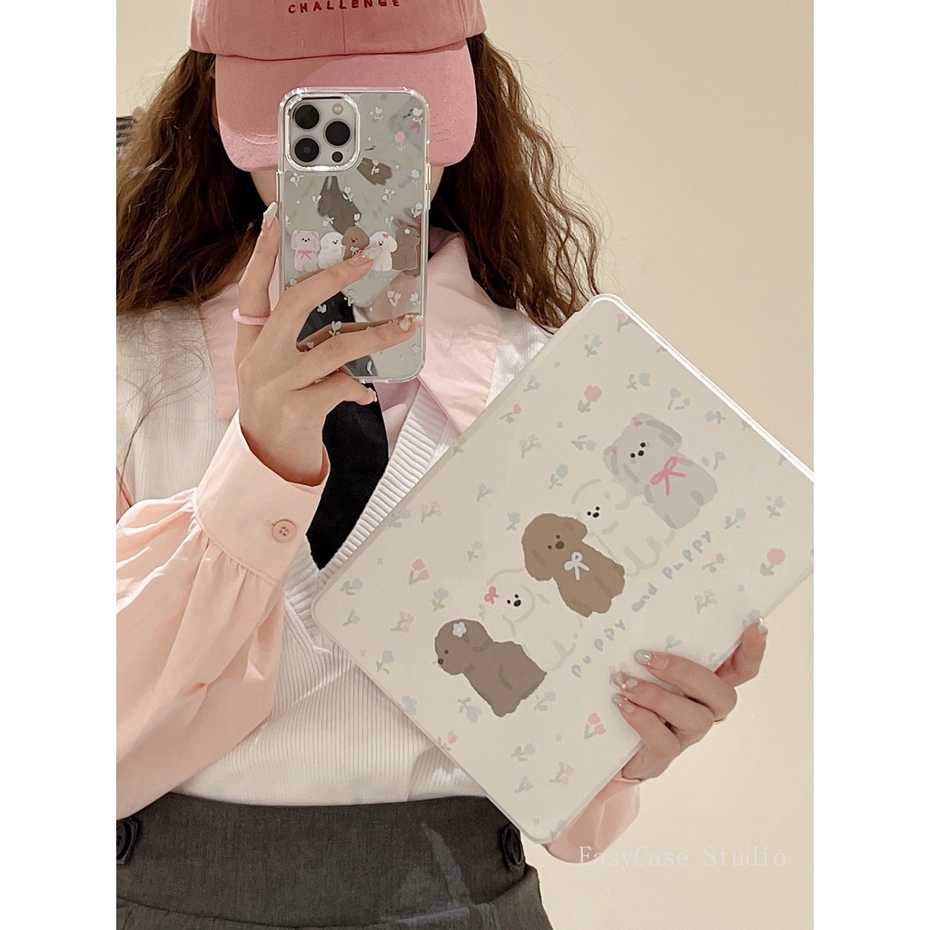 Rotating iPad - Floral Pattern Cute Puppy Dog iPad Case Suitable for iPad case 2019 10.2 iPad air 4 