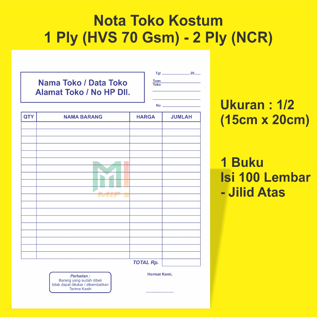 

Nota penjualan Nota Costume Nota Toko - 3ply