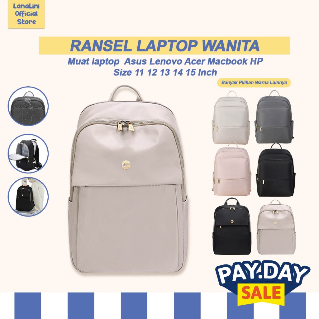 Ransel Fashion Kerja Kantor Wanita Tas Sekolah Nilon Anti Air 11 12 13 14 15 Inch Laptop Universal R
