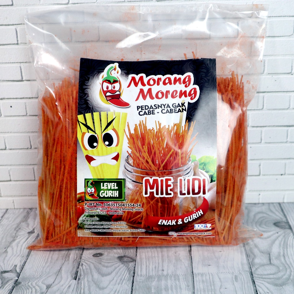 

Mie Lidi Pedas 500gr Morang Moreng / Cemilan Mi Lidi Lidian Aneka Rasa