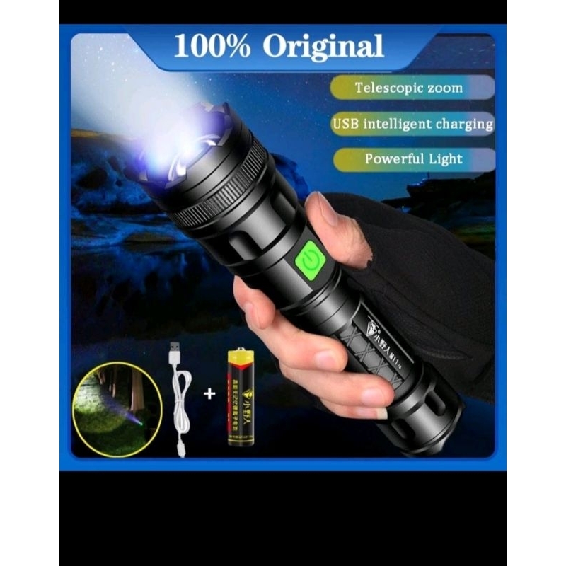 Anbolt Senter Swat COB ZOOM Rechargeable SUPER TERANG  LED Outdoor USB