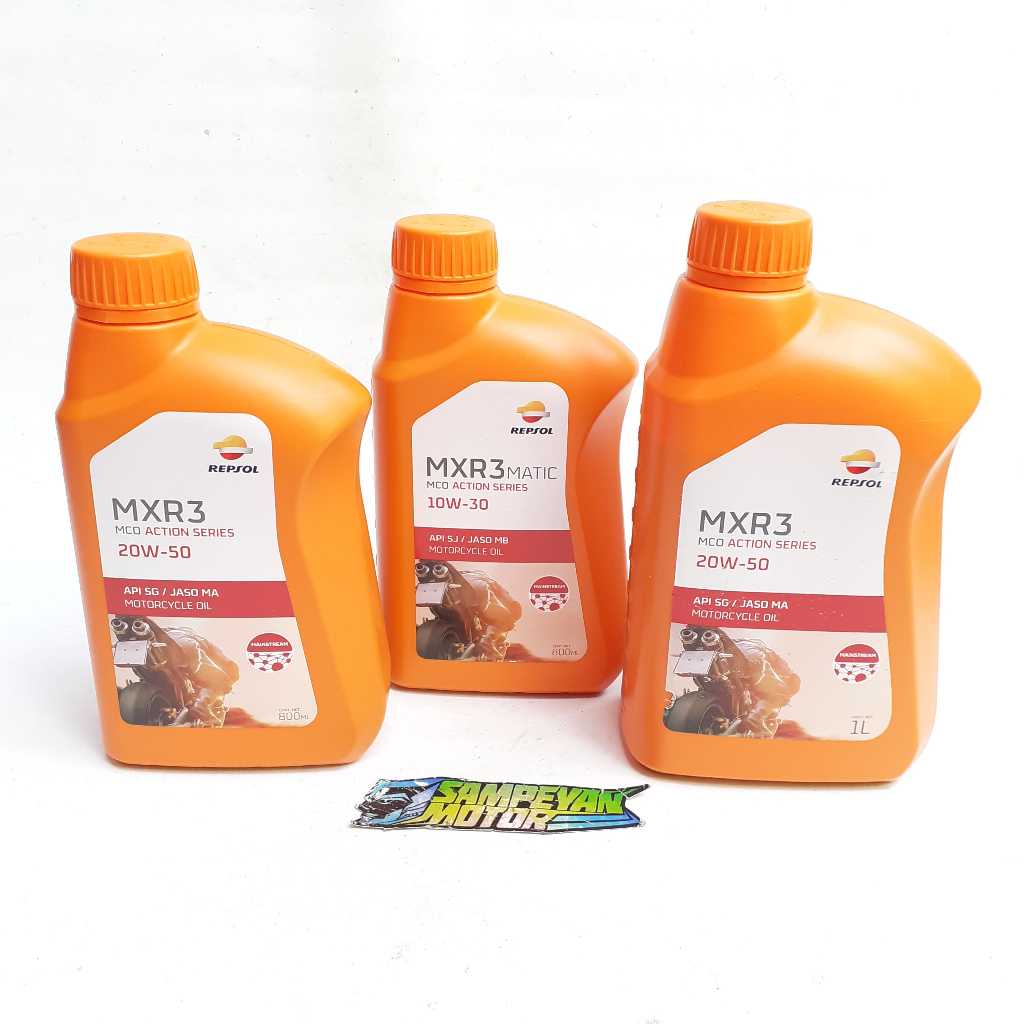 Oli Mesin Repsol MXR3 4 Tak Matic 1 L 800ml 0,8 L Liter 20W-50 10W-30 Siap Digunakan Untuk Harian & 