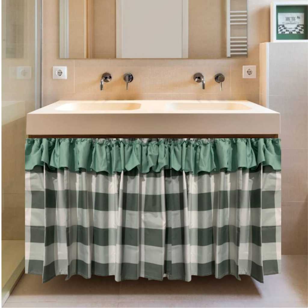 (Premium)Gorden kolong dapur motif daun hijau | Tirai kolong | Gorden minimalis | Bisa custom ukuran