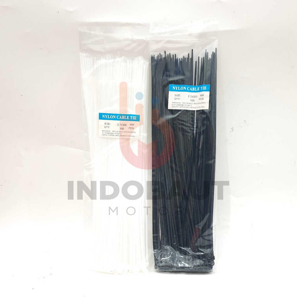 

Kabel Tis 2,7 x 300 MM 30CM Hitam Putih Cables Ties Tali Nylon 100PCS