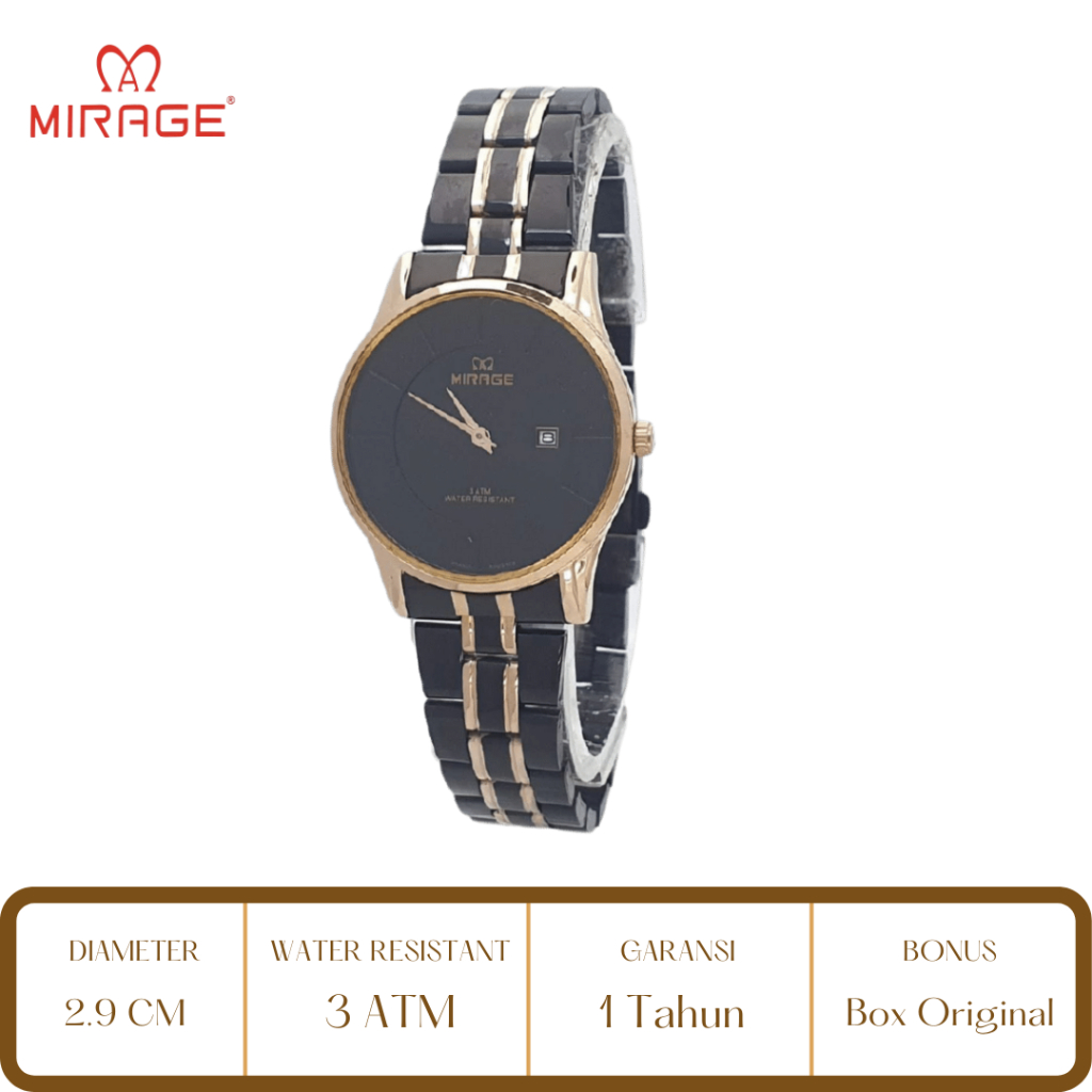 Mirage Watch Official Jam Tangan Wanita Mirage Hitam Rose Gold 8670 BRP L