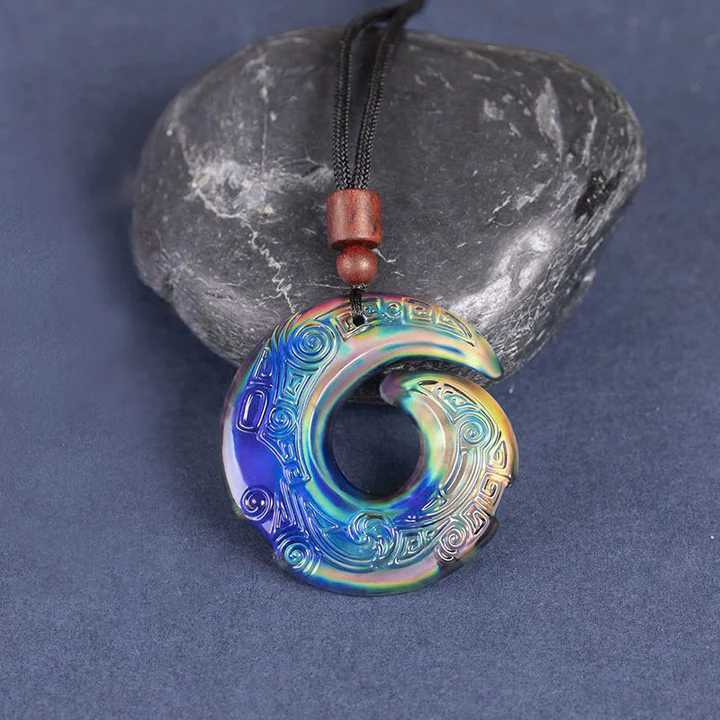 Kalung Bulat Ombak Rainbow / Kalung Batu Untuk Pria Wanita / Round Spectrum Wave Chain Simple Hollow