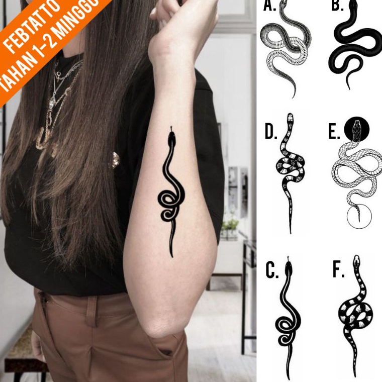Tato Temporer ular kecil Tato snake Stiker Tato Minimalis  ULAR ART K6Y3