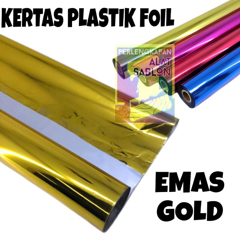 PLASTIK KERTAS FOIL SABLON EMAS GOLD 64CMX5M