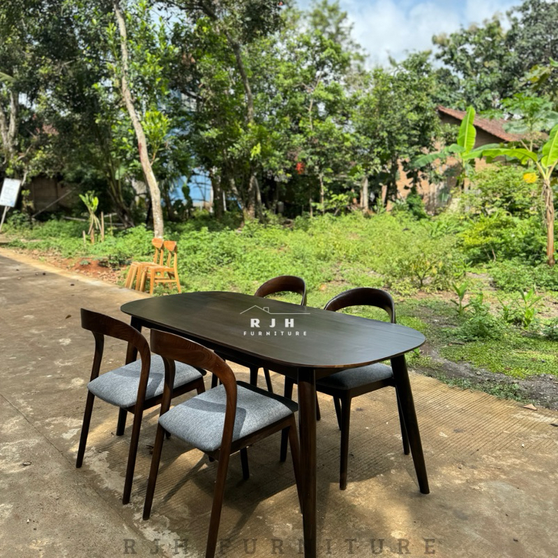 SET K4 KURSI MAKAN, DINING SET CAFE MINIMALIS, MEJA MAKAN MINIMALIS KAYU JATI, MEJA MAKAN 160x80cm