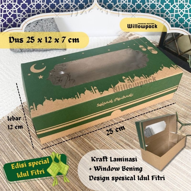 

DUS IDUL FITRI 25x12x7 KRAFT JENDELA LAMINASI (MIN. 20 PCS) BOLU GULUNG DESSERT BOX TOPLES KOTAK 300gr